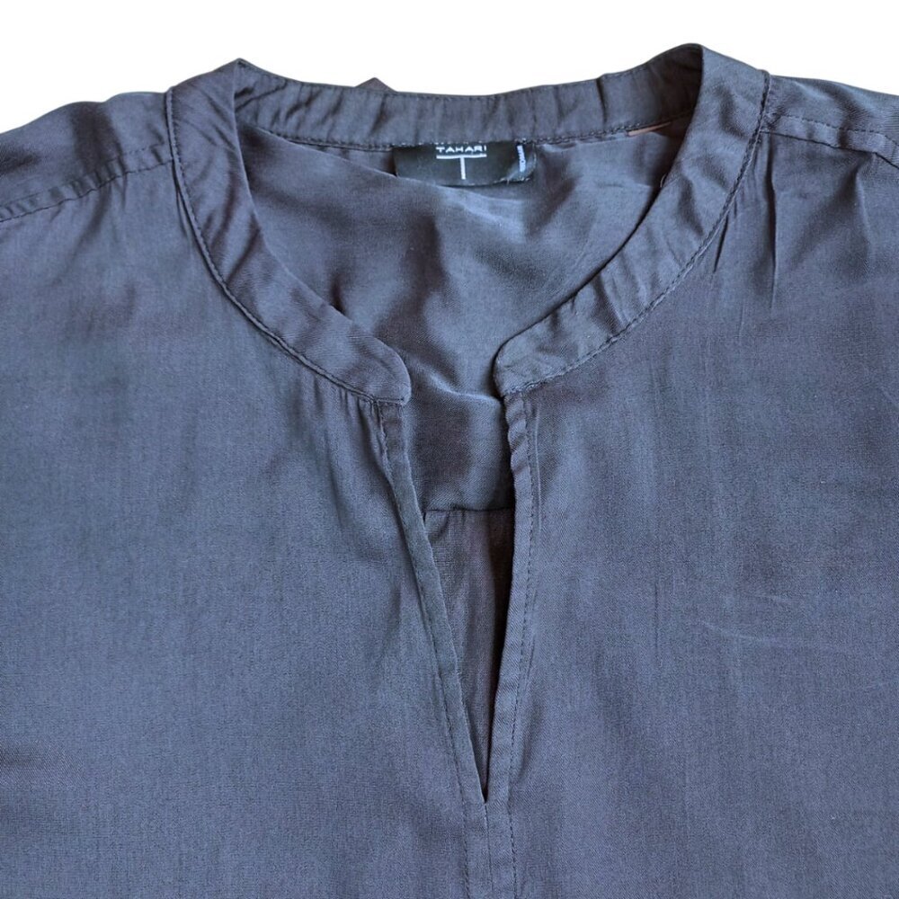 T Tahari Charcoal Grey V-Neck Blouse - Lightweight Relaxed Fit, Size L/XL - Picture 3 of 7